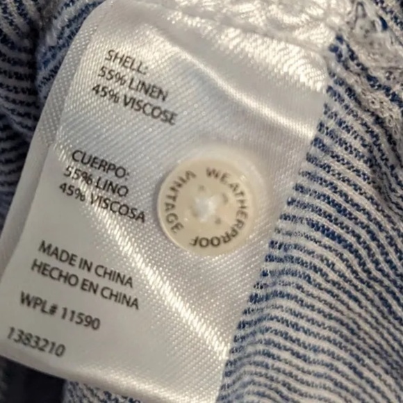 Weatherproof Vintage Linen Blend Button Up Shirt XXL Blue Striped‎ Tie Front - Picture 3 of 3